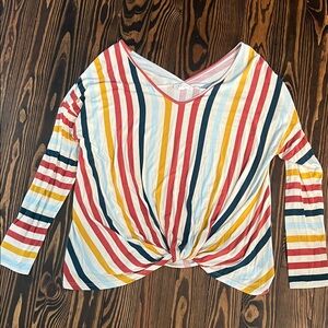 Colorful Striped Twist Front Long Sleeve Top